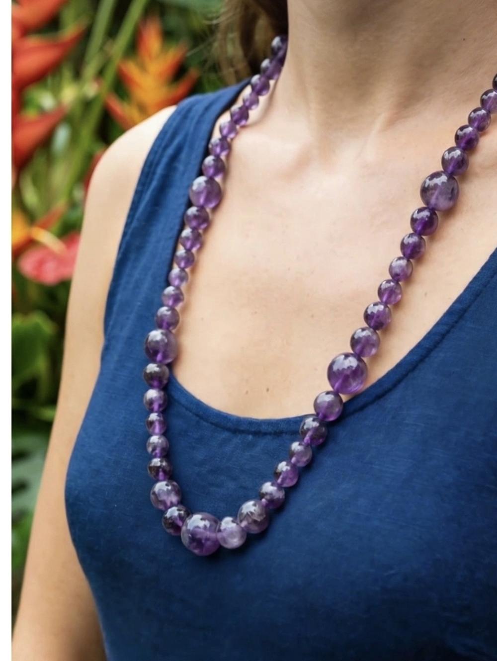 Handcrafted Natural Amethyst Faceted bead Necklace, 38 inches long.